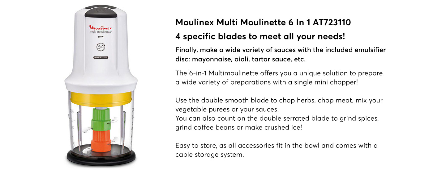 Moulinex Hachoir Multimoulinette 6 en 1 - AT723110