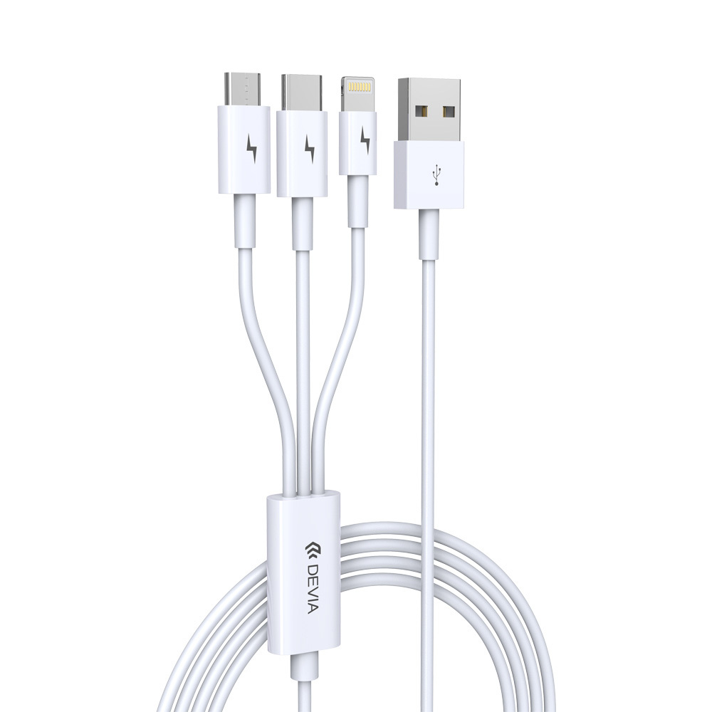 Cable USB-A male/MicroUSB+USB-C+Lightning male 2.0 1.2m DEVIA EC141 120EC1410001 white